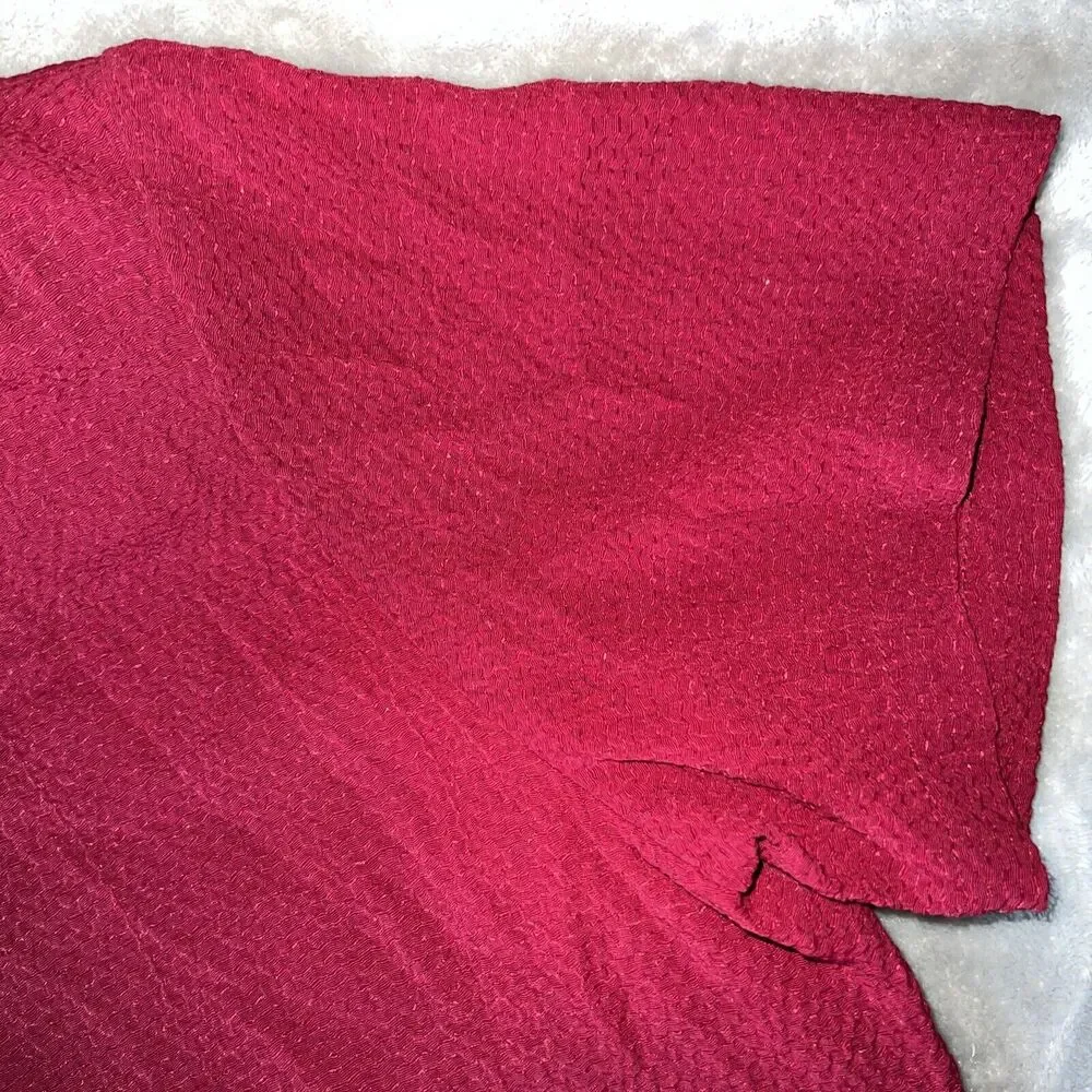 Ship N Shore Vintage 80s Womens L Blouse Red Button Up Rayon Top Back Bow Tie - Picture 6 of 9